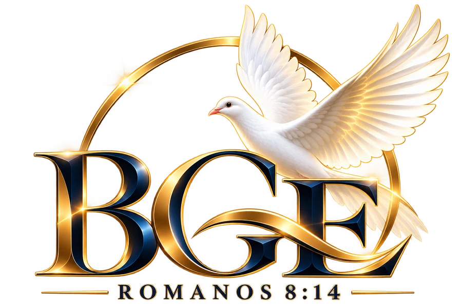 Emblema BGE de la Iglesia Cristiana Bajo la Guianza del Espíritu, con la paloma y Romanos 8:14